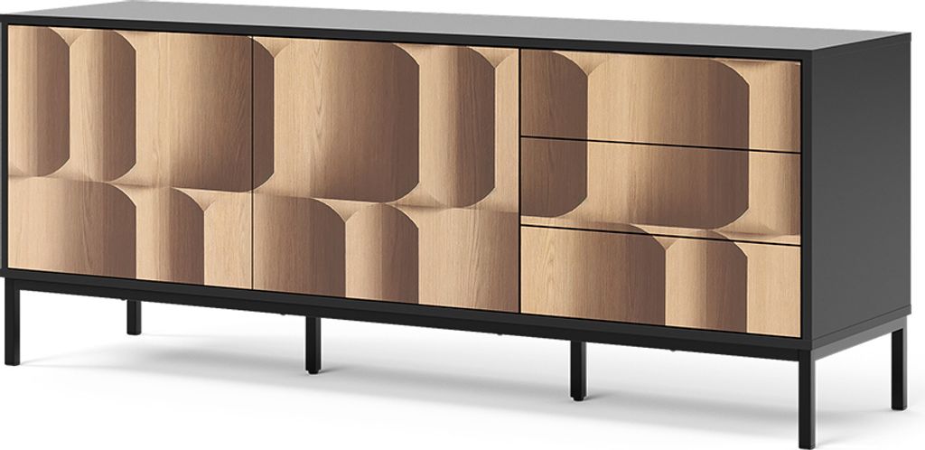 Lowboard Vicco Eliza Schwarz/Eiche 150 x 60 cm mit 3 Schubladen, Model 55174