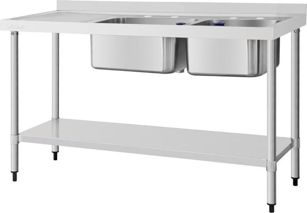 Vogue Edelstahlspüle Doppelwaschbecken Abtropffläche Links 150X60Cm