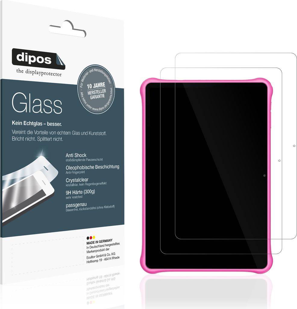 2x Schutzfolie für Blackview Tab30 Kids Tablet - Anti-Shock 9H Folie dipos Glass Kunststoffglas