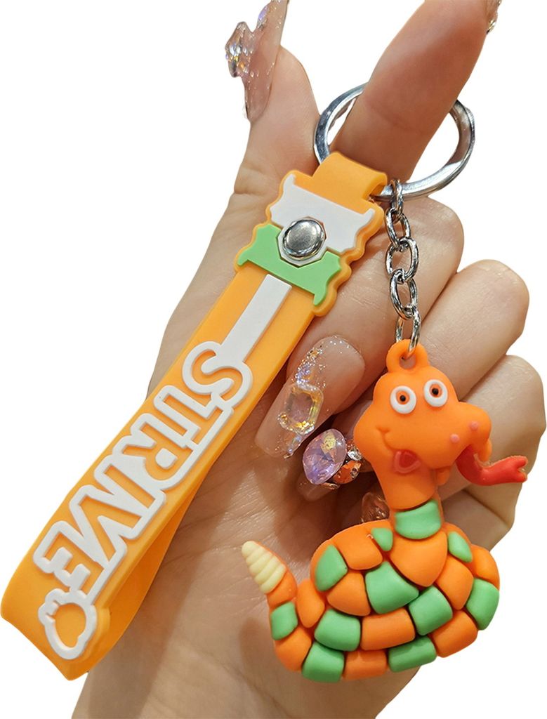 Cooler Schlüsselanhänger aus PVC mit Schlangenanhänger, dekorativer Schlüsselanhänger mit Umhängeband für Auto, Handtasche, Rucksack, Telefo...