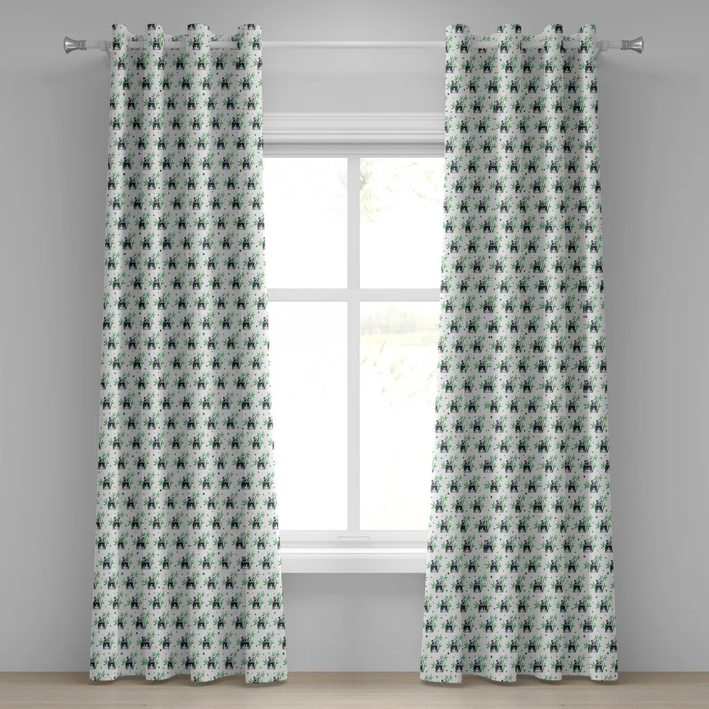 ABAKUHAUS Rideau à Œillets Motif Panda et Bambou, 2 Panneaux 280x245 cm