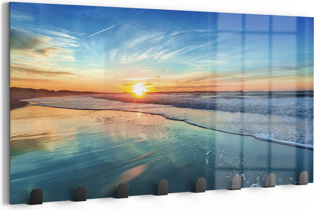 DEQORI Kleiderhaken Glas 60x30 cm 'Goldenes Küstenmeer' Wand Garderobe beschreibbar Paneel