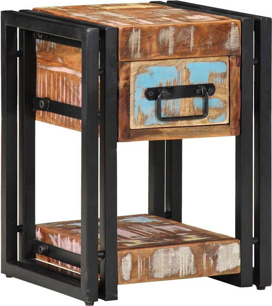 (Robust Möbel)Nachttisch für Schlafzimmer - elegantes Design - Nachtkommode - Mehrfarbig 30x30x40cm Massives Altholz - Nachttische & -schrän...
