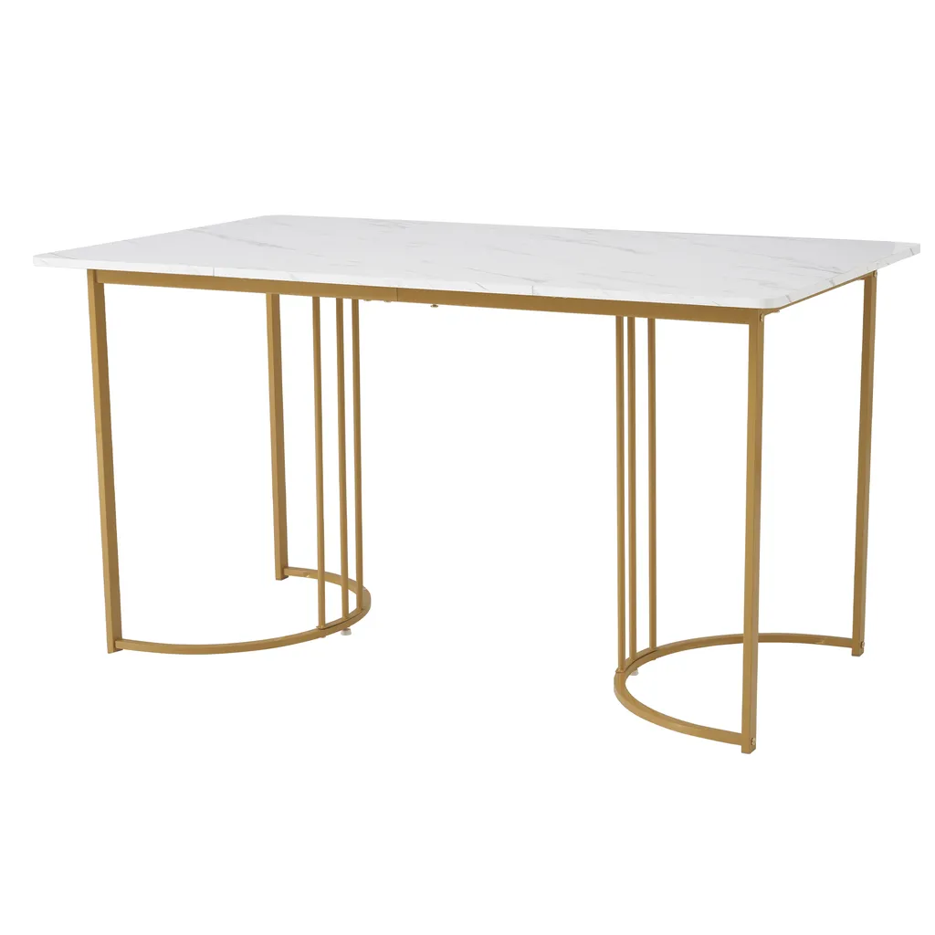 Sweiko 140 x 80cm tavolo da pranzo, (1-St), tavolo da cucina moderno, struttura in metallo tavolo da pranzo rettangolare in marmo moderno tavolo da cucina con gambe regolabili per sala da pranzo soggiorno, bianco / oro - 8