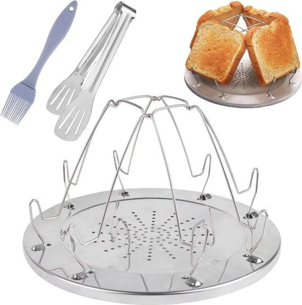 Grille-pain de camping 3 pièces en acier inoxydable avec poignées silicone