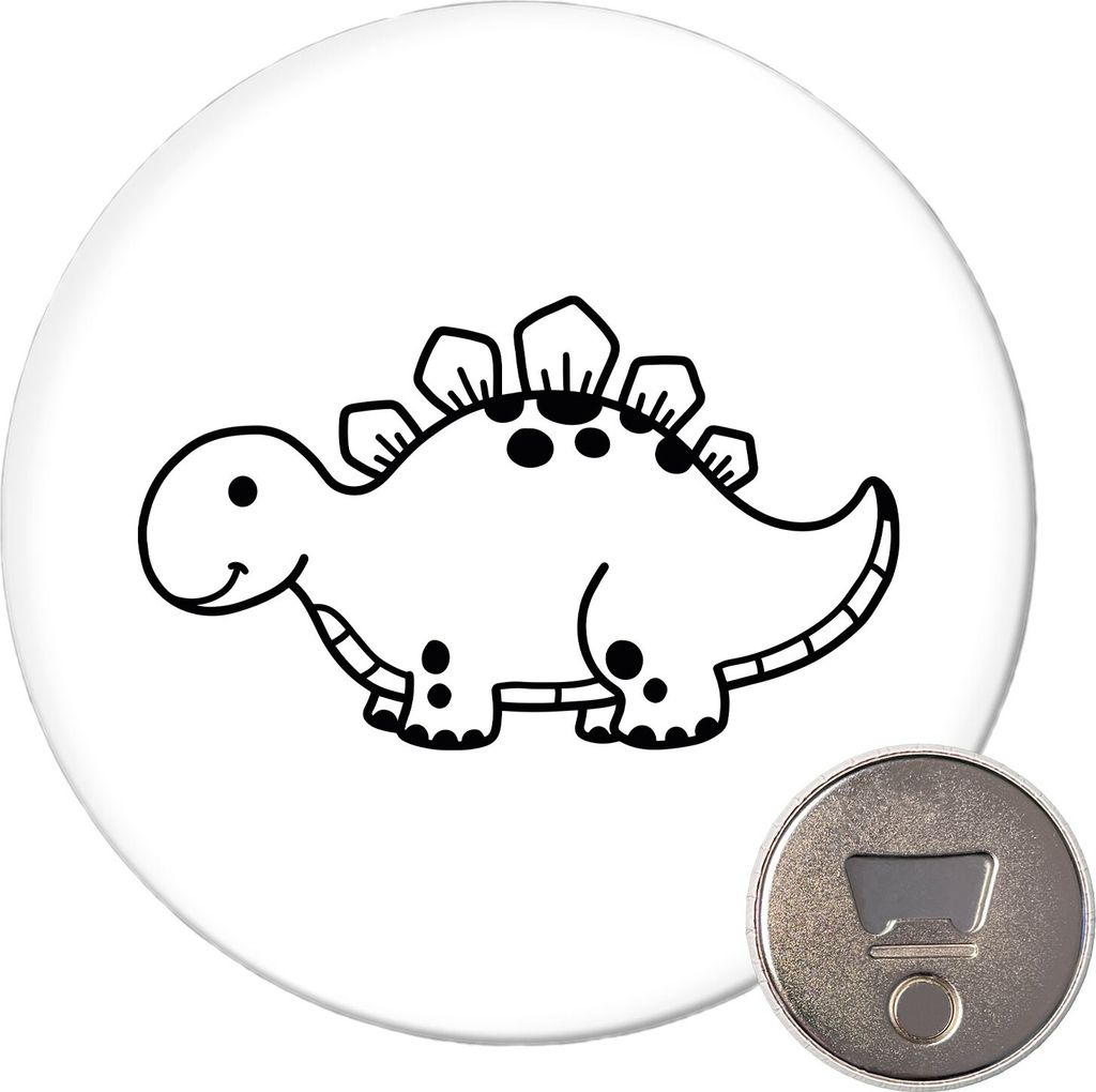 Huuraa Magnet Stegosaurus Dinosaurier 59mm Kühlschrankmagnet rund Flaschenöffner Geschenkidee