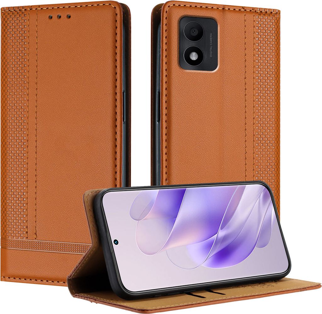 Handyhülle für TCL 303 Leder Flip Klappbare Schutzhülle mit Standfunktion Braun