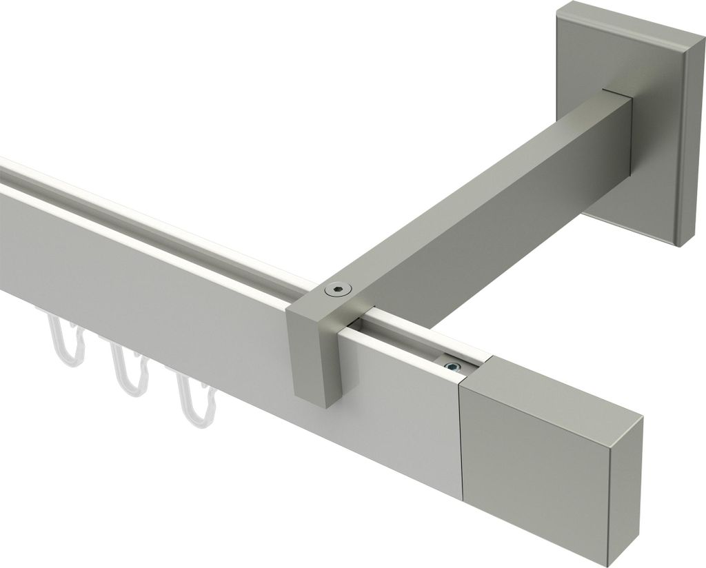 Interdeco Innenlaufstange / Gardinenstange mit Innenlauf Weiß / Edelstahl-Optik, Typ Smartline Lox (Quader), 14x35 mm 1-läufig, 320 cm