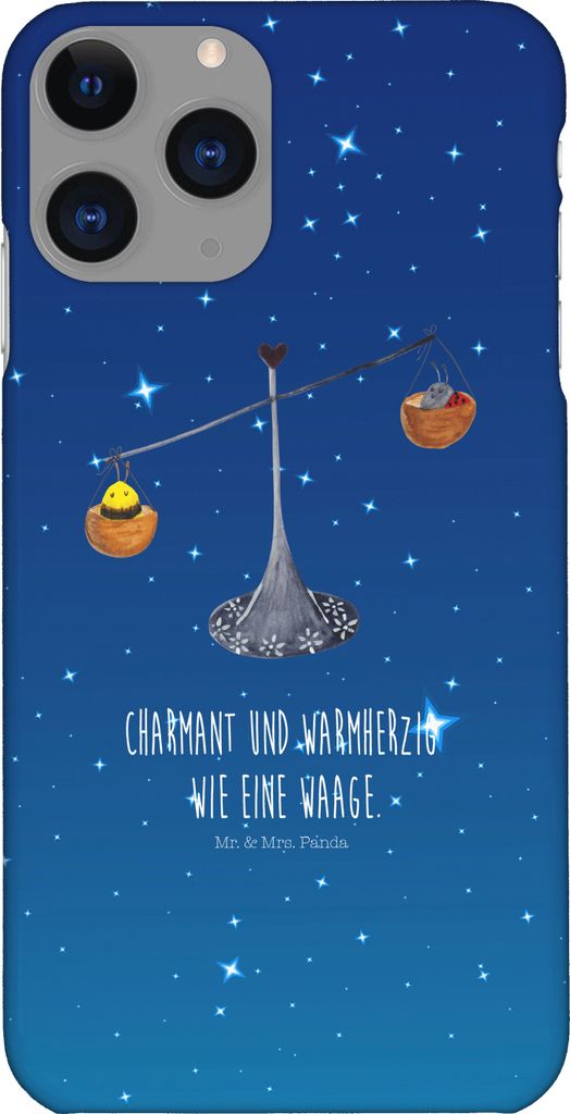 Mr. & Mrs. Panda Iphone 11 Pro Handyhülle Sternzeichen Waage - Sternenhimmel Blau - Geschenk, Handy Case, Gleichgewicht, Biene, Hummel, Premium Ku...