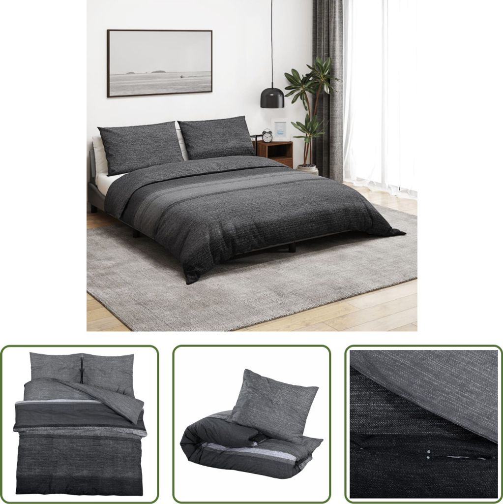 The Living Store Bettwäsche-Set Dunkelgrau 140x200 cm Baumwolle