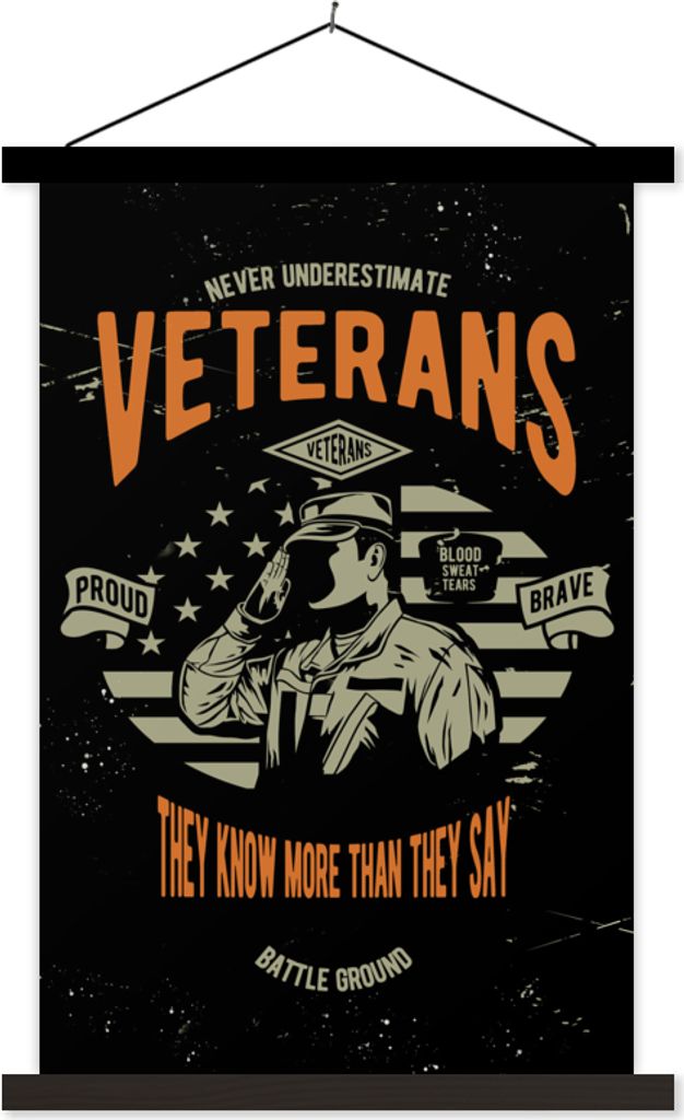 MuchoWow Textilposter Mancave - Soldat - Retro - Zeichnung 60x90 cm mit schwarzem Rahmen - Poster Wohnzimmer