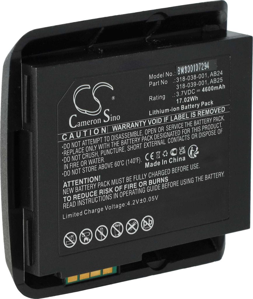 vhbw Akku Ersatz für Intermec 1015AB02, AB24, 318-039-001, 318-038-001, 318-052-011, 318-052-001 für Barcodescanner POS (4600 mAh, 3,7 V, Li-Ion)