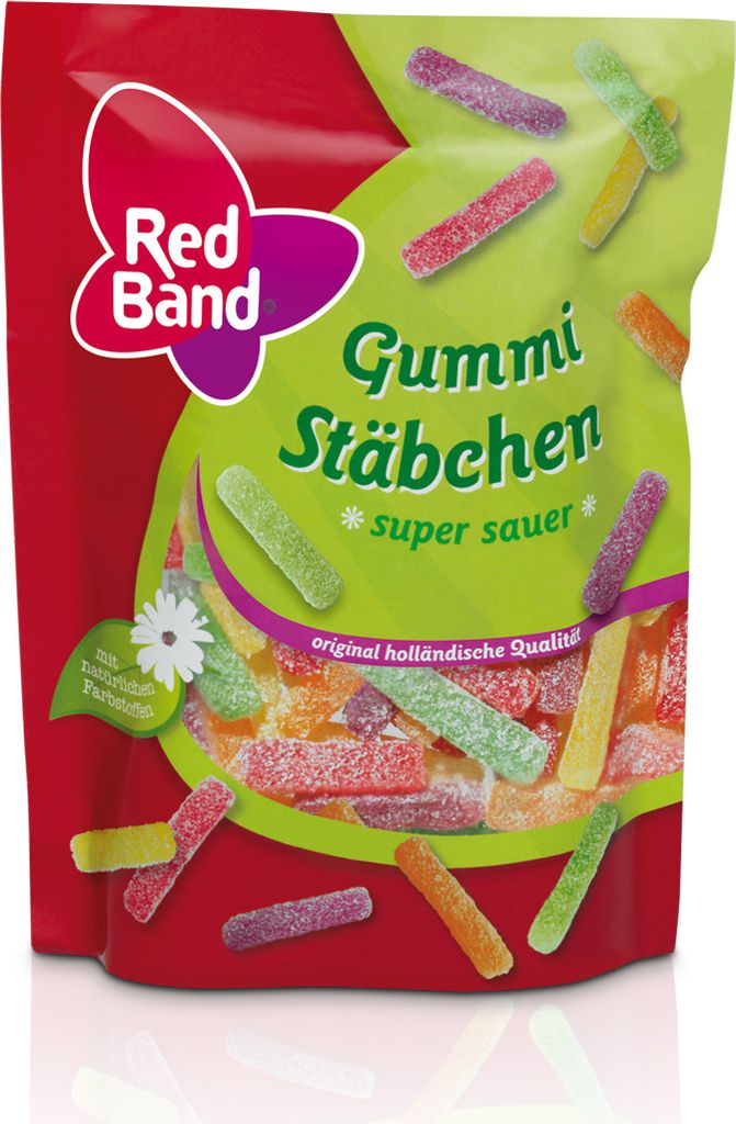 Red Band bunte Gummi Stäbchen gezuckert und super sauer 200g