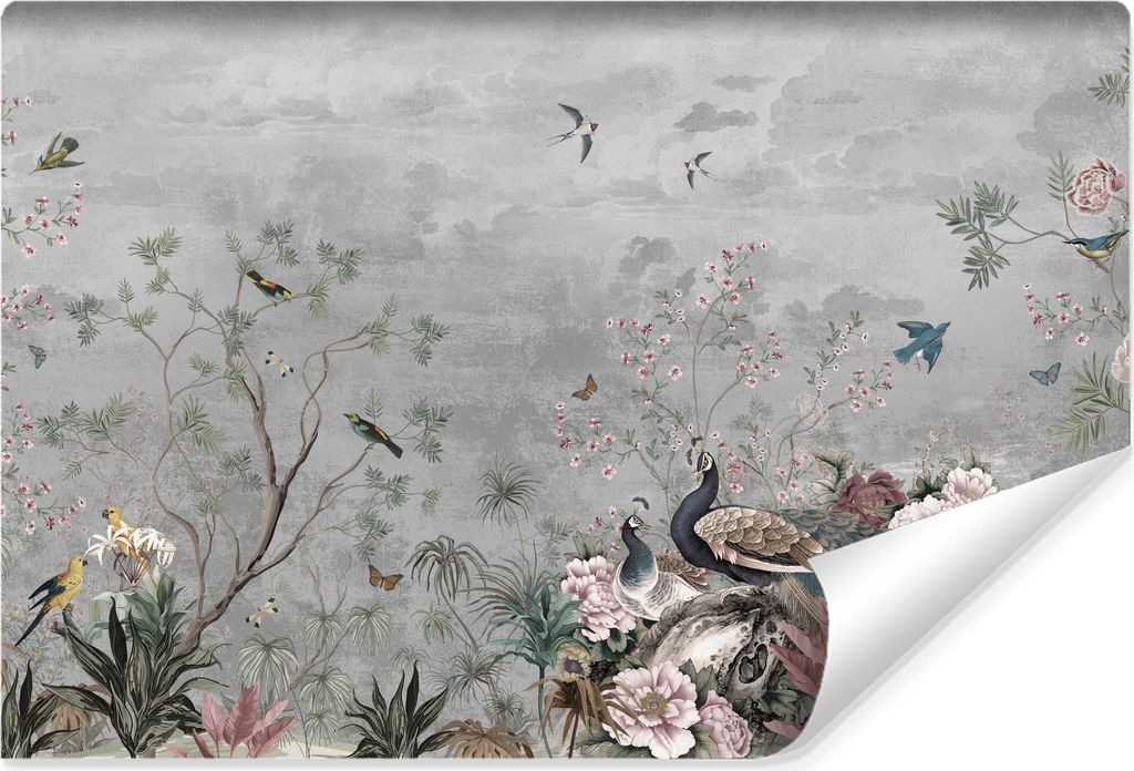 Muralo Vlies Fototapete VÖGEL Pflanzen Vintage Stil Wandtapete Br. 450cm x Hö. 300cm