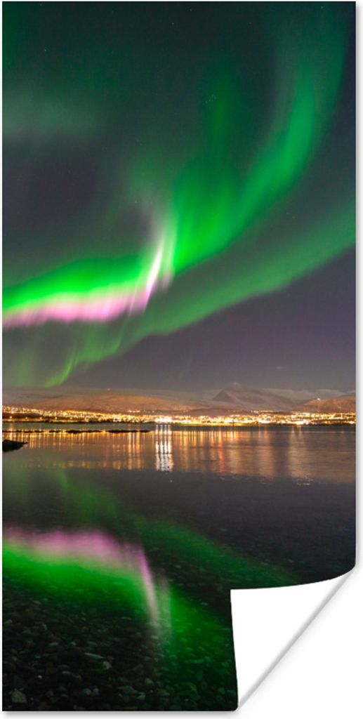 MuchoWow Poster Nordlichter - Nacht - Rosa 20x40 cm - Plakat - Foto