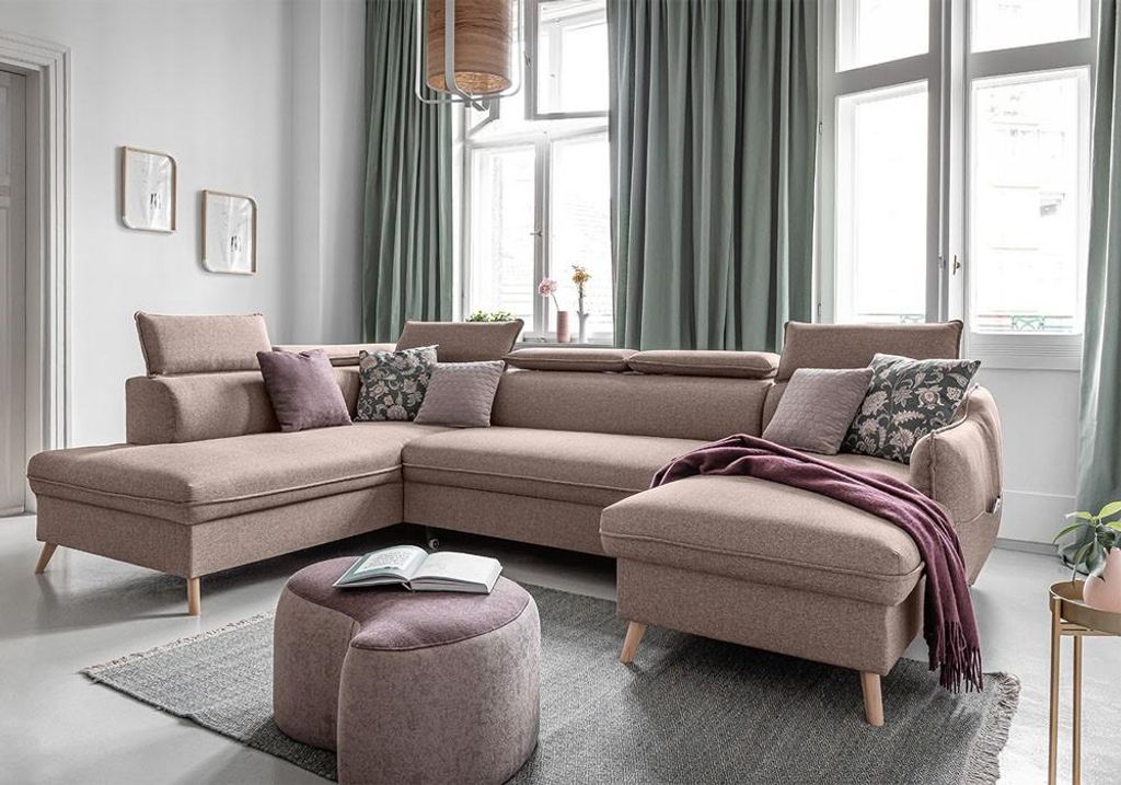 MIUFORM Sweet Harmony - Ecksofa mit Bettfunktion und Bettkasten U-FORM LINKS - 321x208cm - Beige - Sofa Schlafsofa Couch