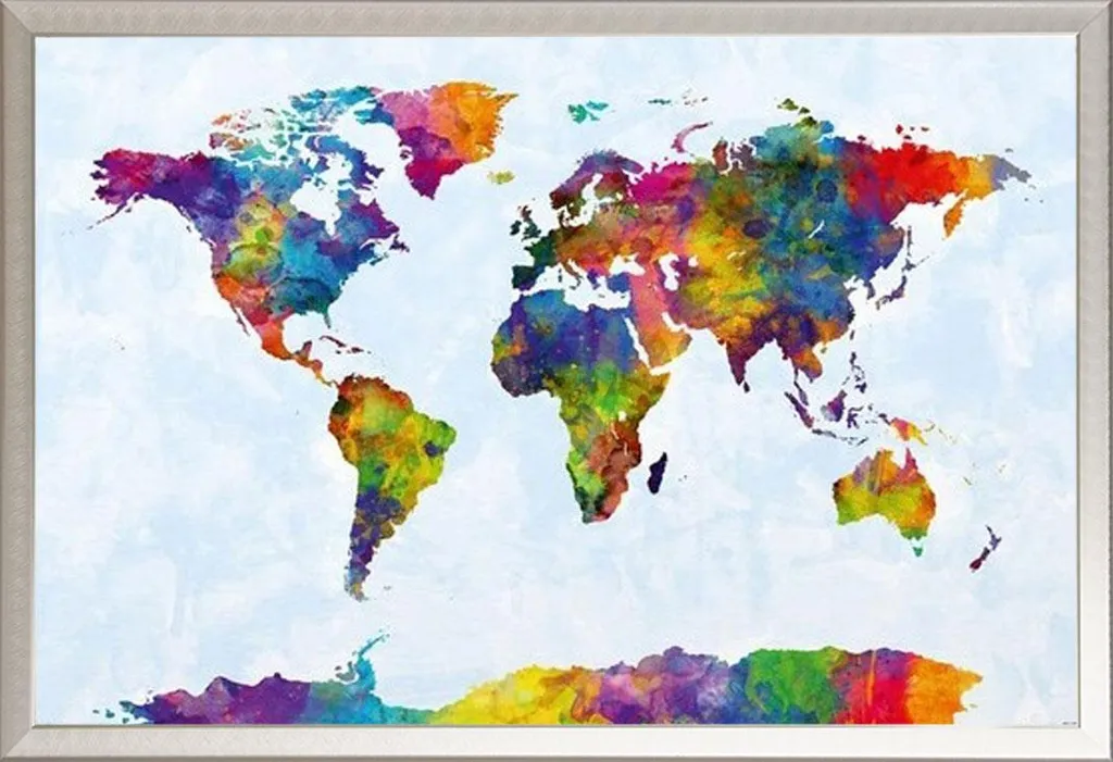 Cornice Alluminio Argento Shinsuke + Poster Mappa Mondo Acquerello