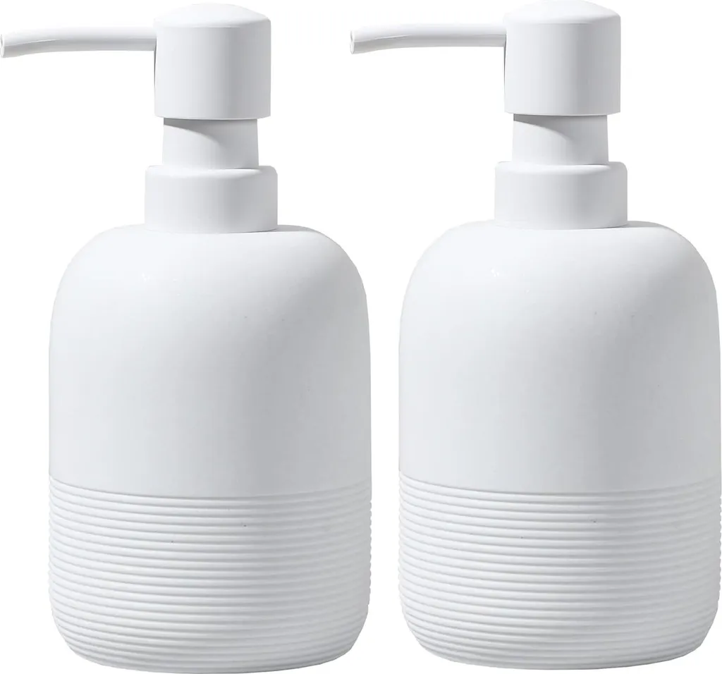 Distributeur savon liquide blanc design épuré lot de 2 avec pompe doseuse