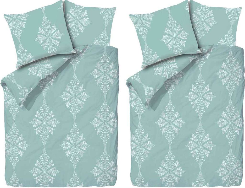 aboutyourhome bettwäsche Fleece Bettwäsche Winter Ornamente 135x200 80x80 diverse Farben, 4tlg. / Grün