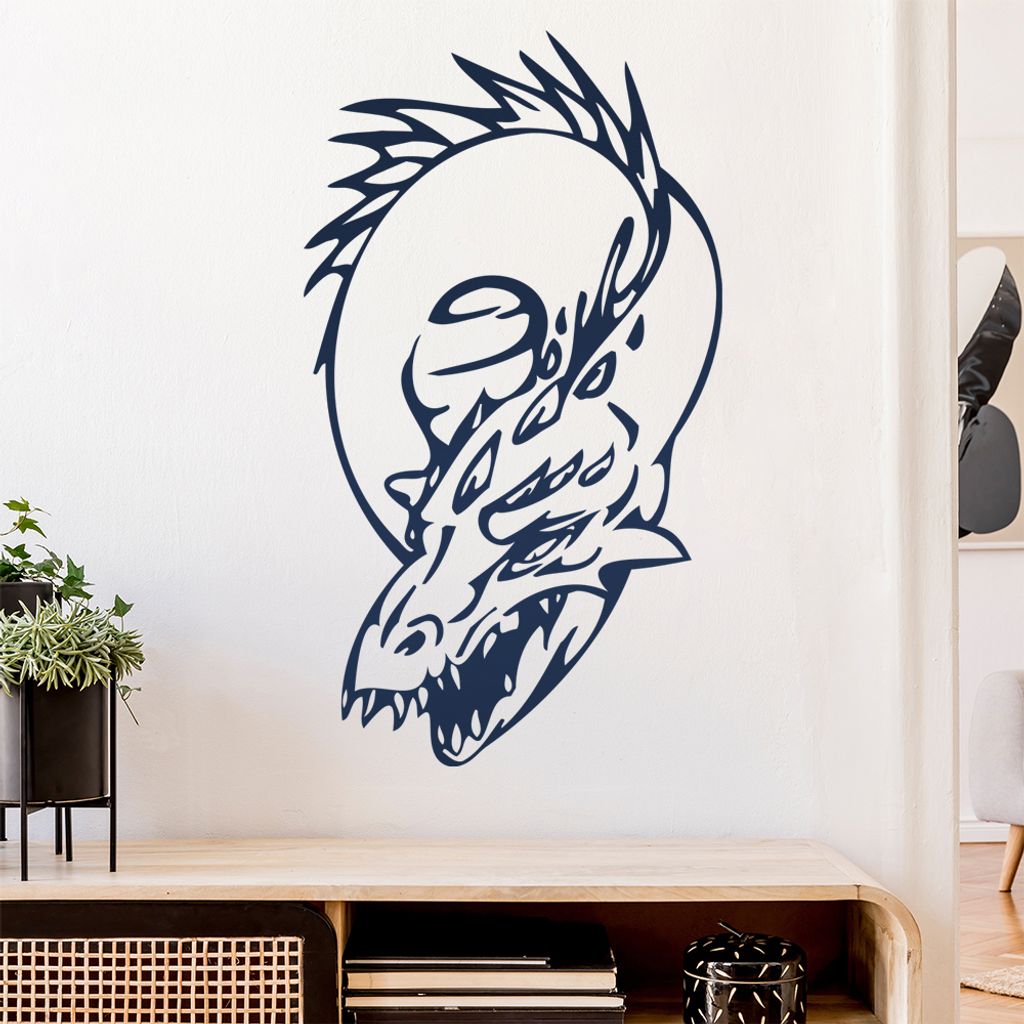 Drachen Kopf Wandtattoo in 6 Größen - Wandaufkleber Wall Sticker - Dekoration, Küche, Wohnzimmer, Schlafzimmer, Badezimmer