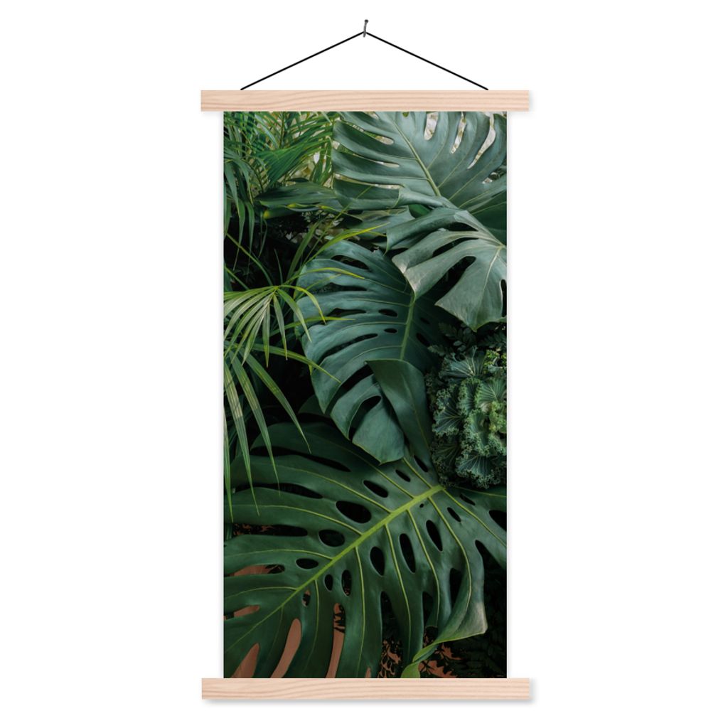 MuchoWow Textilposter Pflanzen - Dschungel - Blätter - Tropisch 60x120 cm mit holzfarbenen Rahmen - Holz