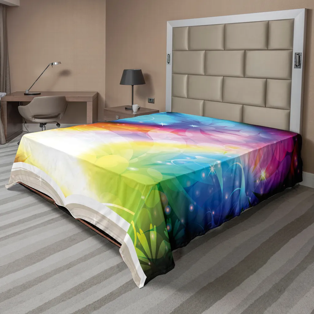 Drap de dessus doux 275x260 cm imprimé fleurs et contes magiques