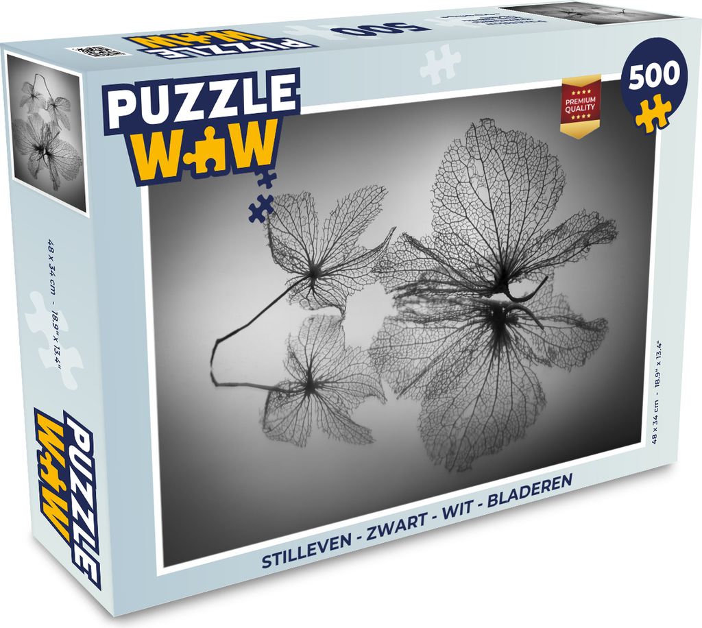 MuchoWow Puzzle 500 Teile Stilleben - Schwarz - Weiß - Blätter - 500 Teile - Kinder - Selberbauen - Puzzlespiele