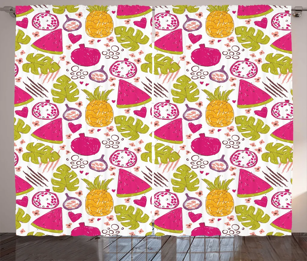 Rideau Décoratif pour Grande Fenêtre Thème Nature Exotique Rose et Vert