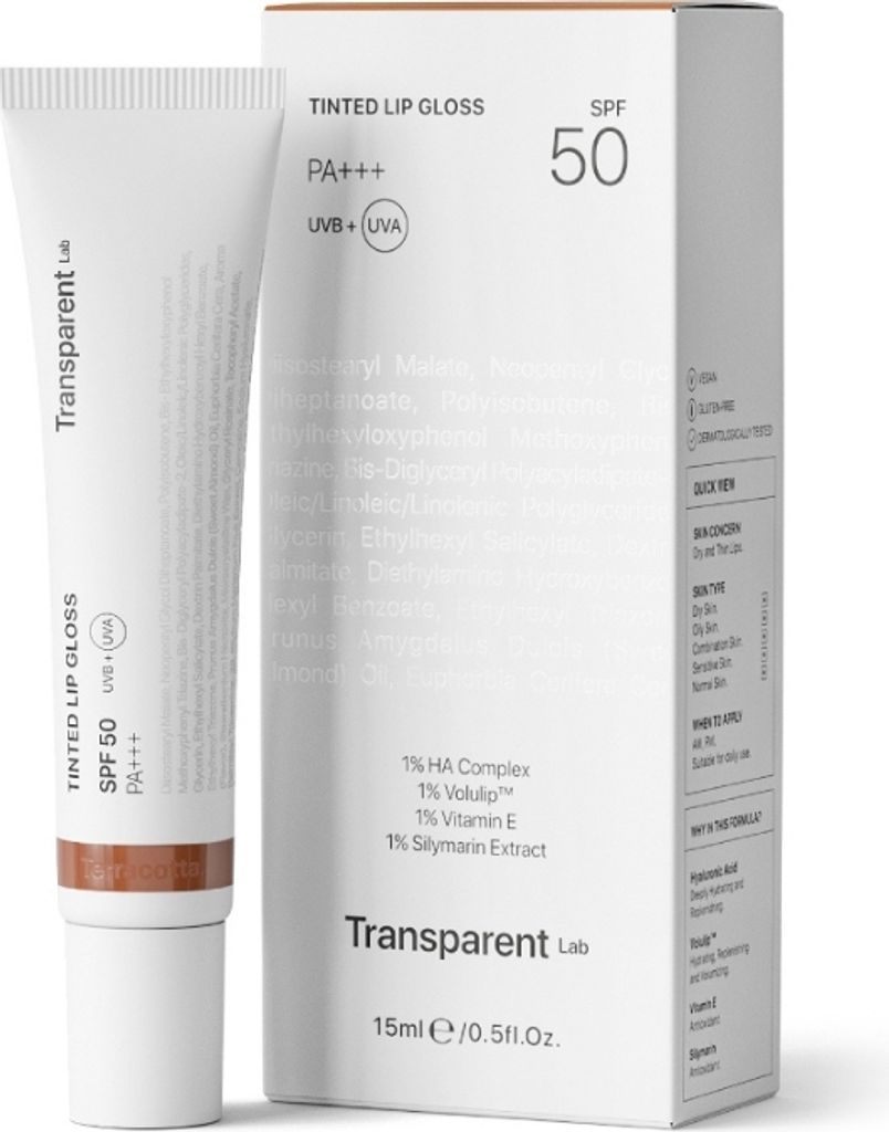 Transparent Lab Lip Gloss Terracotta SPF50 15 ml , Feuchtigkeitsspendender Lippenbalsam