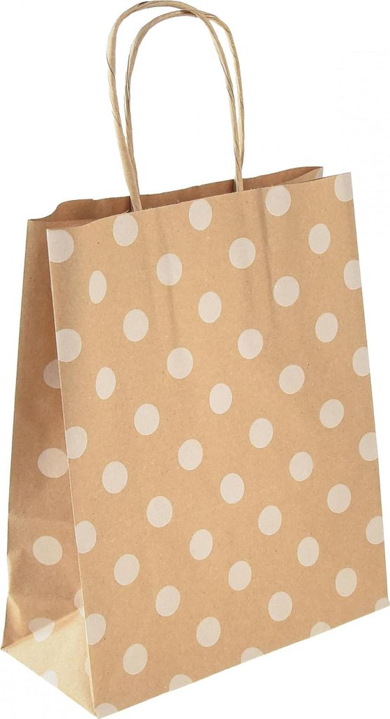 Papier-Geschenktaschen mit Pappverstärkung, Natur Pünktchen 18x22cm, Stabile Tragetaschen, 50er Set