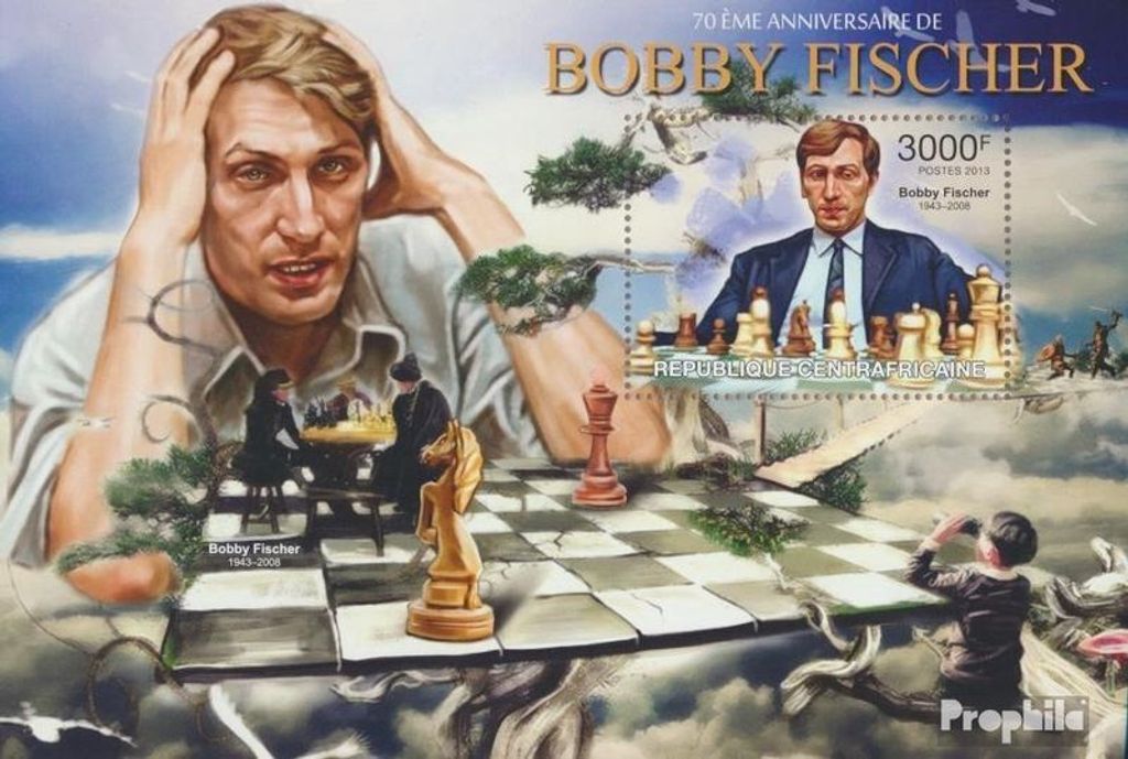 Briefmarken Zentralafrikanische Republik 2013 Mi Block 1033 (kompl. Ausgabe) postfrisch Bobby Fischer (Schach)