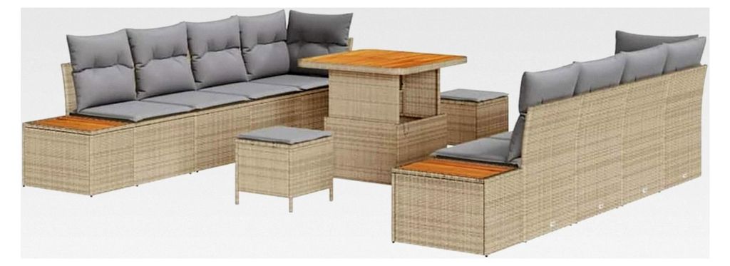 Beiges Rattan Eckgarten-Sofa Set für Außenbereiche, 4 Sitze, Rechteckig, mit Kissen