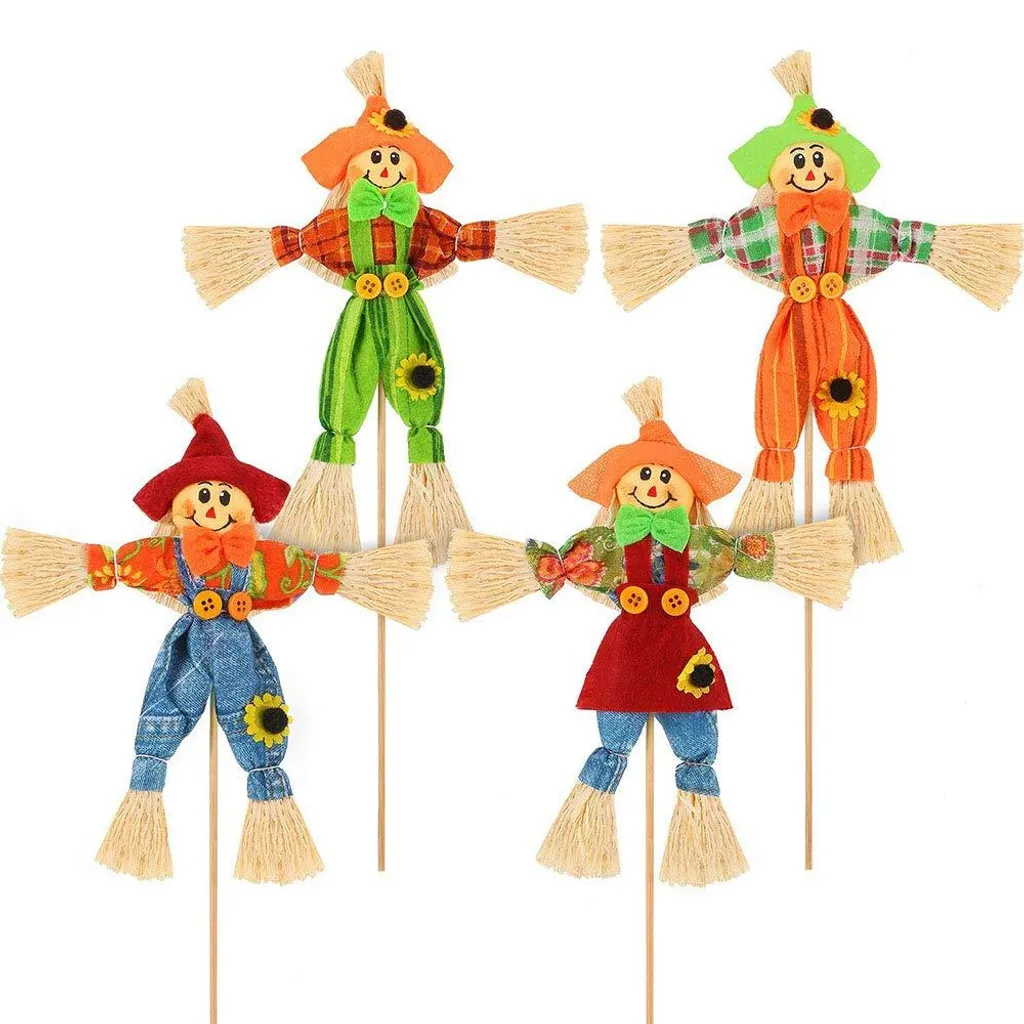 Épouvantail Décoratif d'Automne sur Pic, Set de 4 pour Jardin et Maison