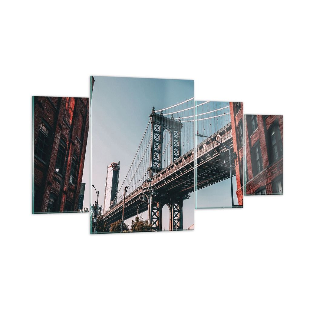 Bilder auf glas - 4 Teile - Manhattan Brücke Brücke - 160x90cm - Glasbilder - Wandbilder - Bilder - zum Aufhängen bereit - Wanddekoration aus Gl...