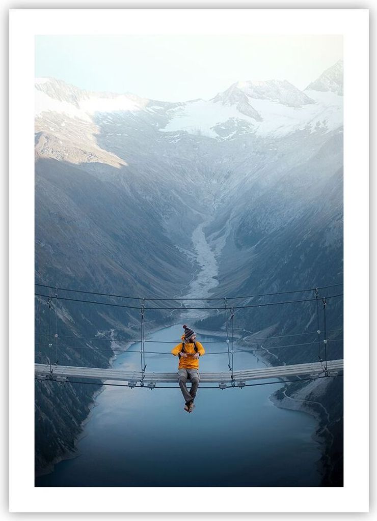 Poster - Poster ohne Rahmen - Berge Winter Brücke - 50x70 cm - Wand Bild - Wanddeko - Wandbilder - Kunstposter - Wandposter - Bilder - Kunstdruck ...