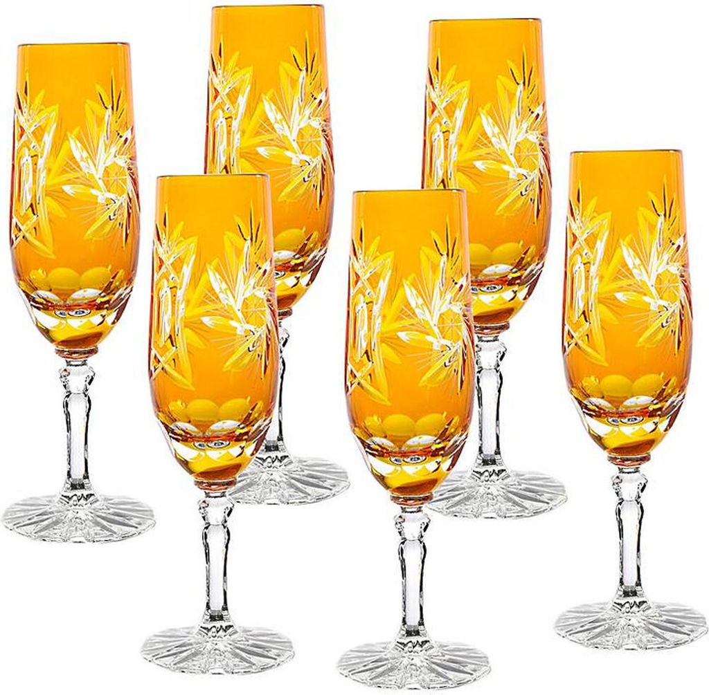 Sektflöte gelb Schleuderstern 6er Set (180ml)
