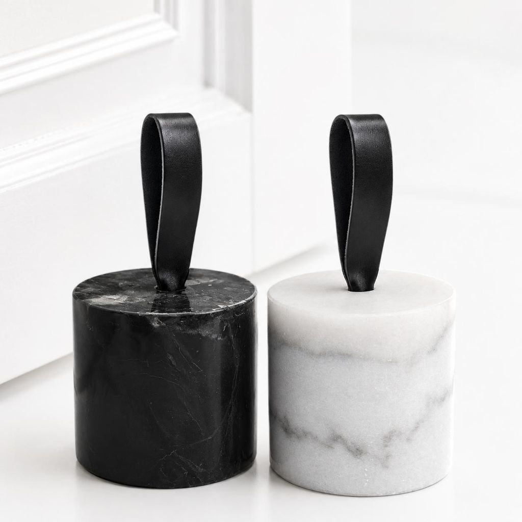 lot de 2 arrêts de porte en marbre avec boucle - noir & Image du produit 