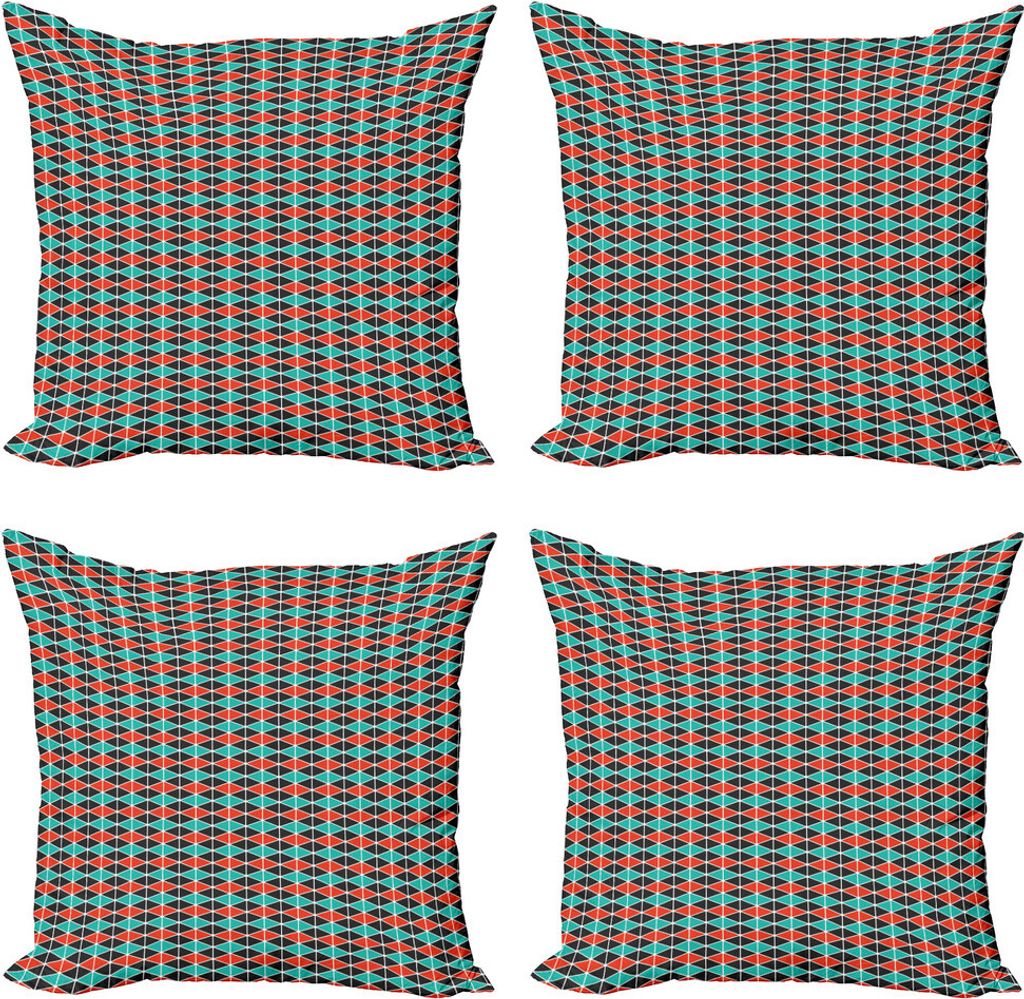 ABAKUHAUS Geometrisch Kissenbezug Set (4 Stück), Triangles Hexagons, Moderner Doppelseitiger Digitaldruck, 50 cm x 50 cm, Dunkel Coral Sea Green
