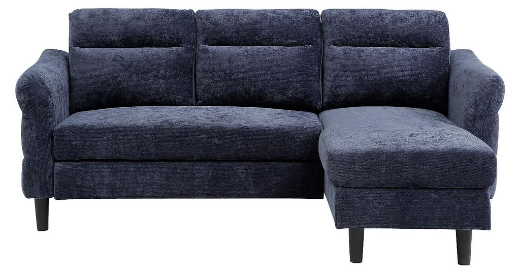 VANERSI – vielseitiges Ecksofa mit Schlaffunktion aus strukturiertem Stoff in Marineblau