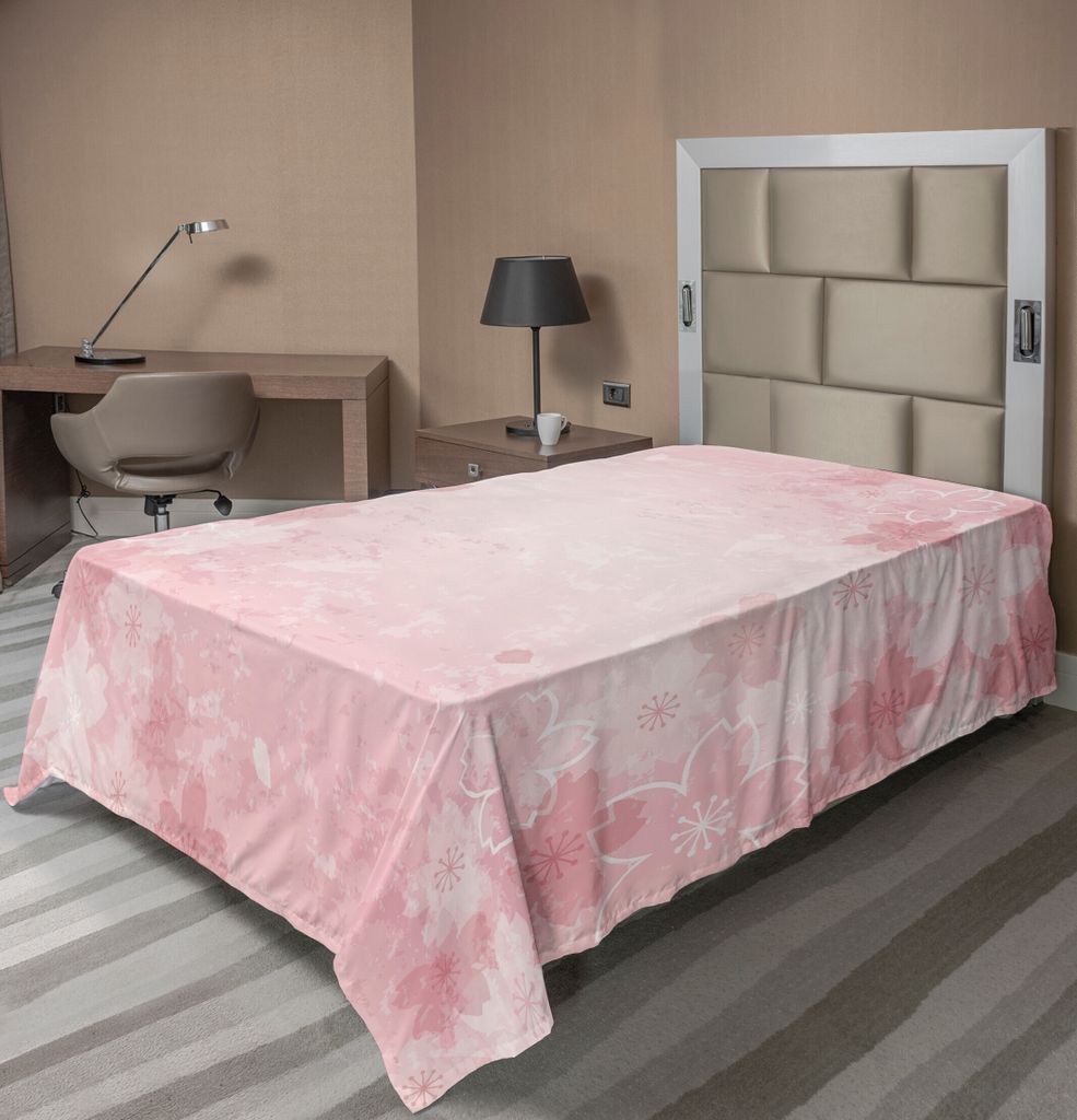 ABAKUHAUS Natur Bettlaken, Kirschblüten Muster Im Shabby Chic Style Flourish Unter Dem Motto Modische Artwork Druck, weiches bequemes oberes Bettl...