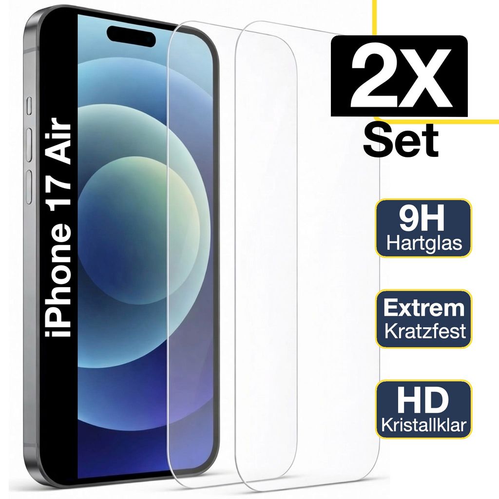 2x iPhone 17 Air Panzerglas Panzerfolie Displayschutz Schutzglas Echt Glas Schutzfolie Display Folie 9H