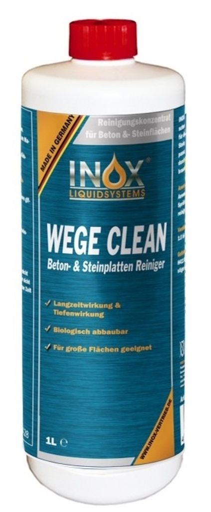 INOX-Wege-Clean-Reiniger, Steinreiniger, Grünbelag-Entfernung, 1 Liter Flasche . Wirkstoff gegen Moos, Flechten, Algen, Pilzen