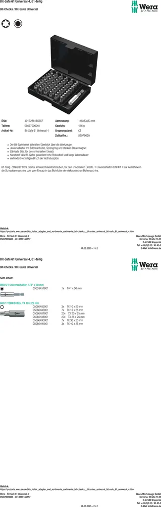 Set di bit Bit-Safe Univ.4 61 pz.TX WERA - 8