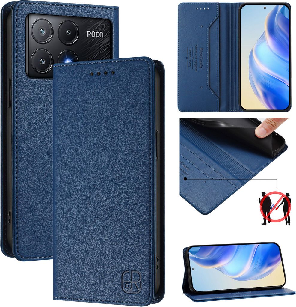 Lederhülle für Xiaomi Poco X6 Pro/Redmi K70E Hülle Flip Brieftasche Kartenfächern Ständer Schutzhülle Blau