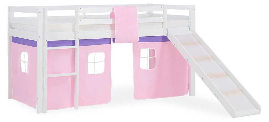 Hochbett Spielbett Kinderbett Rutsche Kiefer Vorhang rosa Obrázek produktu 