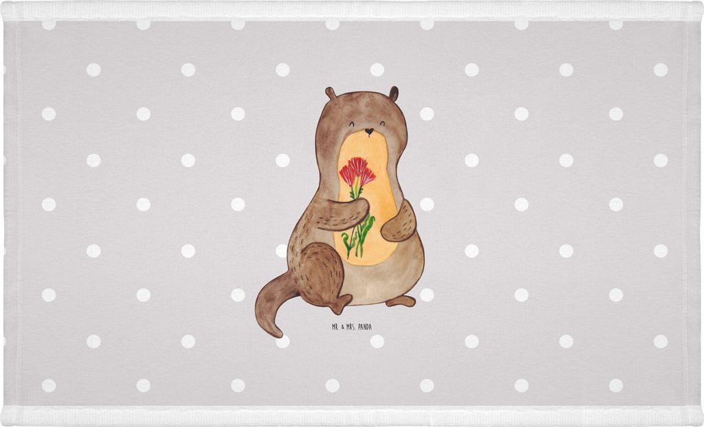 Mr. & Mrs. Panda Handtuch Otter Blumenstrauß - Grau Pastell - Geschenk, Baumwollhandtuch, kleines, Händehandtuch, Niedlich, gesichtshandtuch, Fla...