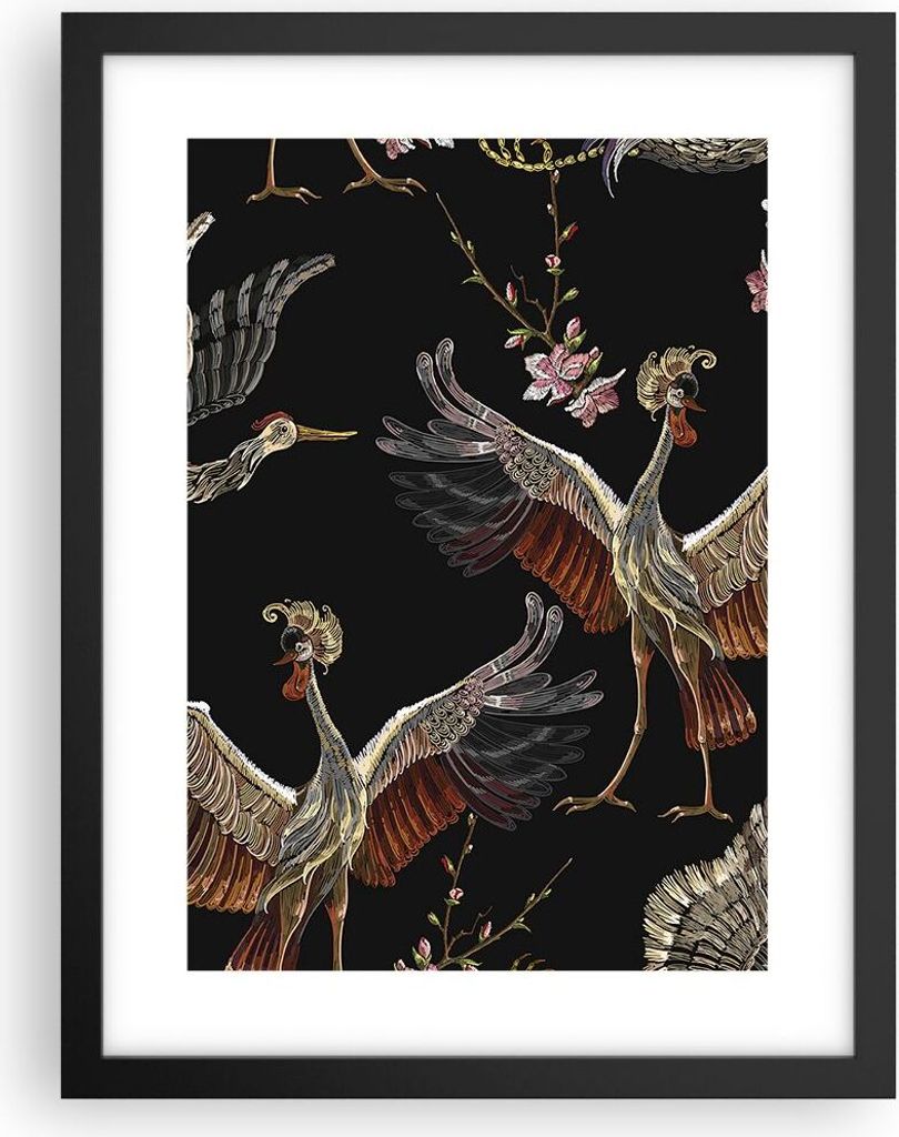 Gerahmtes Poster - Schwarzer Rahmen - Asiatisch Vögel Produktbild 