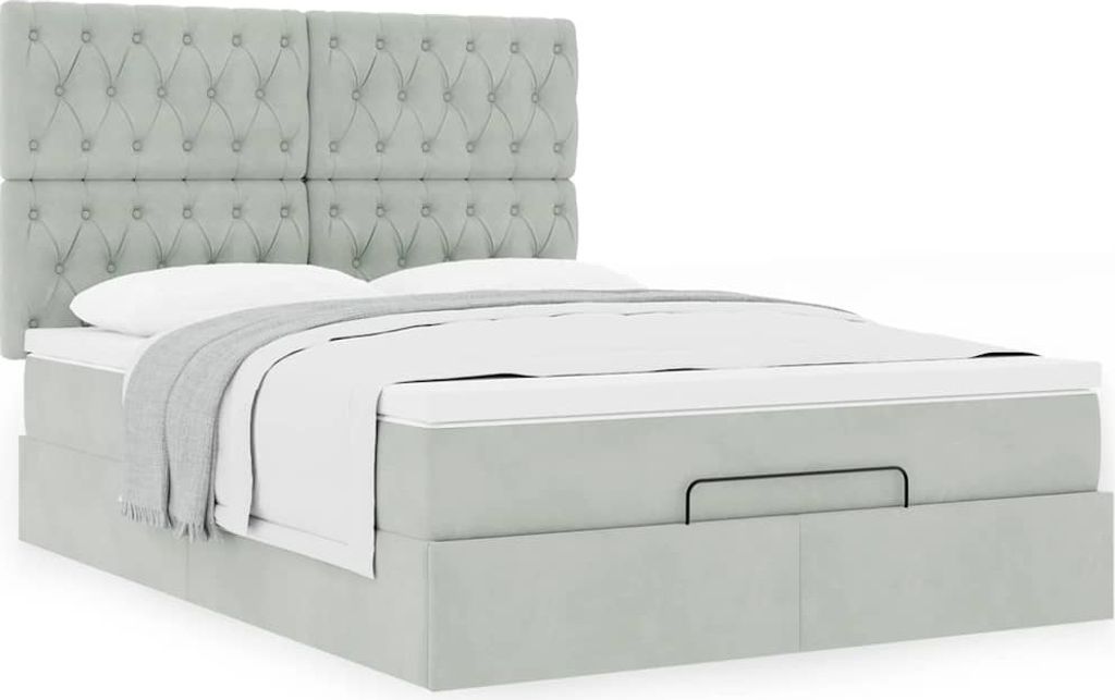 "SALE 2026"Ottoman-Bett/bettgestell - inkl. Lattenrost - Doppelbett - mit Matratzen Hellgrau 140x190 cm Samt - Polsterbett Klassische Betten DE3623842