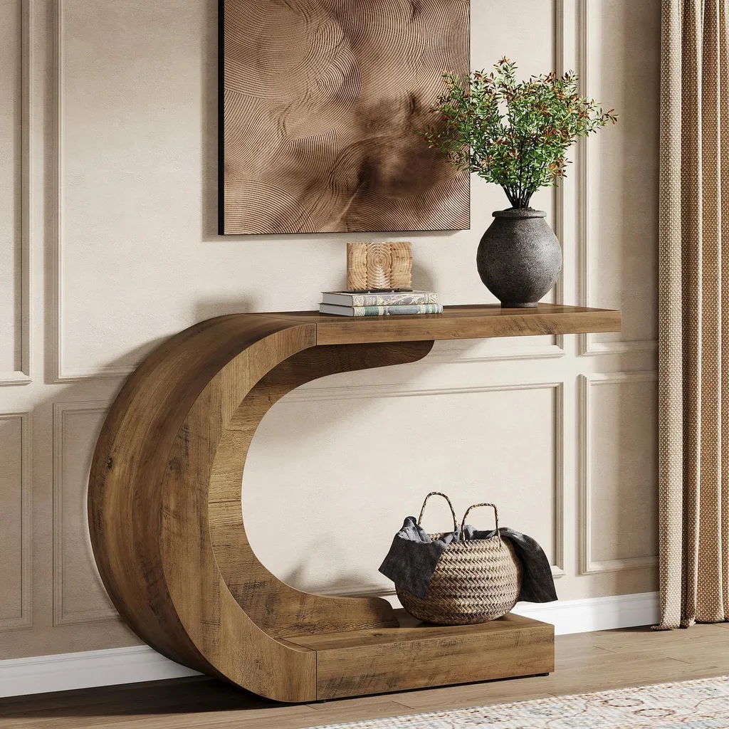 Table support ordinateur en C, plateau marron pour travailler au canapé