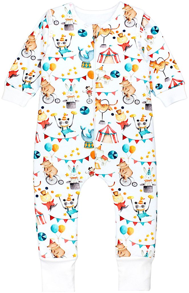 TupTam Baby Schlafsack Baumwolle 2.5 TOG mit Füßen & abnehmbaren Ärmeln, Herbst Winter, warm & atmungsaktiv, Farbe: Zirkus Tiere, Größe: 80-86